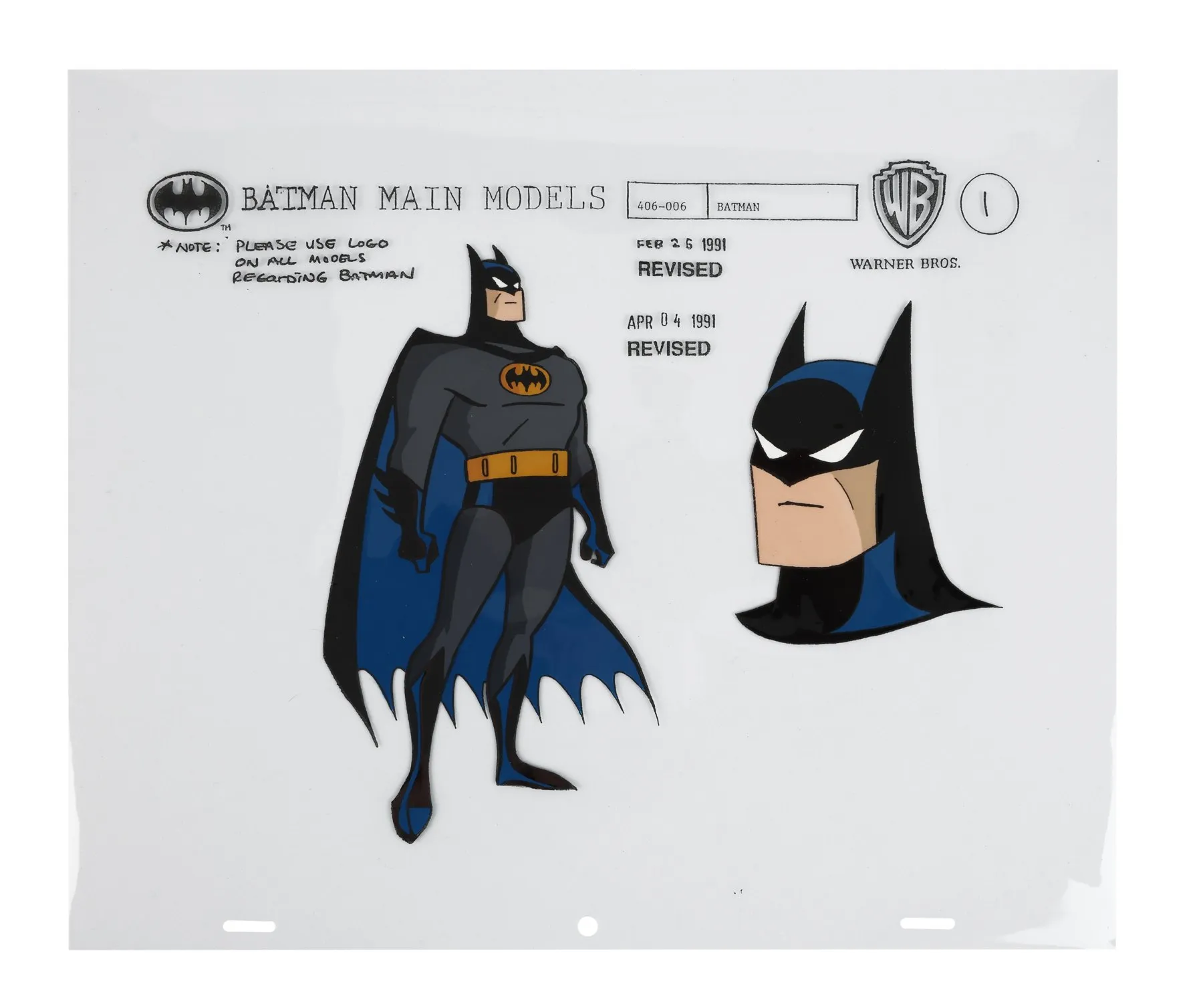 Batman’s grey suit and blue-lined black cape, with a larger head showing the blue forehead and neck highlights