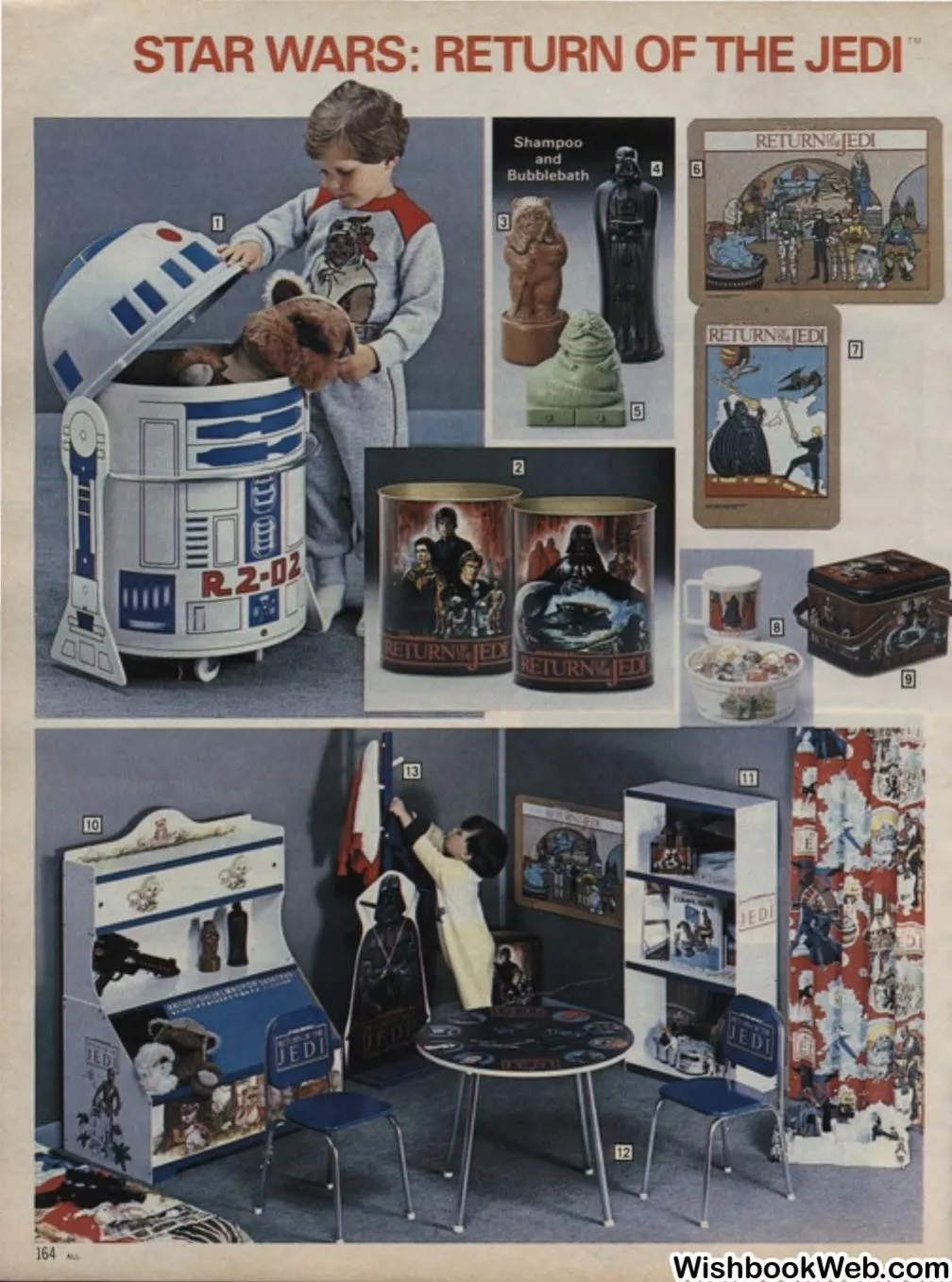 Sears Wish Book 1983 page 164: Return of the Jedi room furnishings and Carry-All Tin