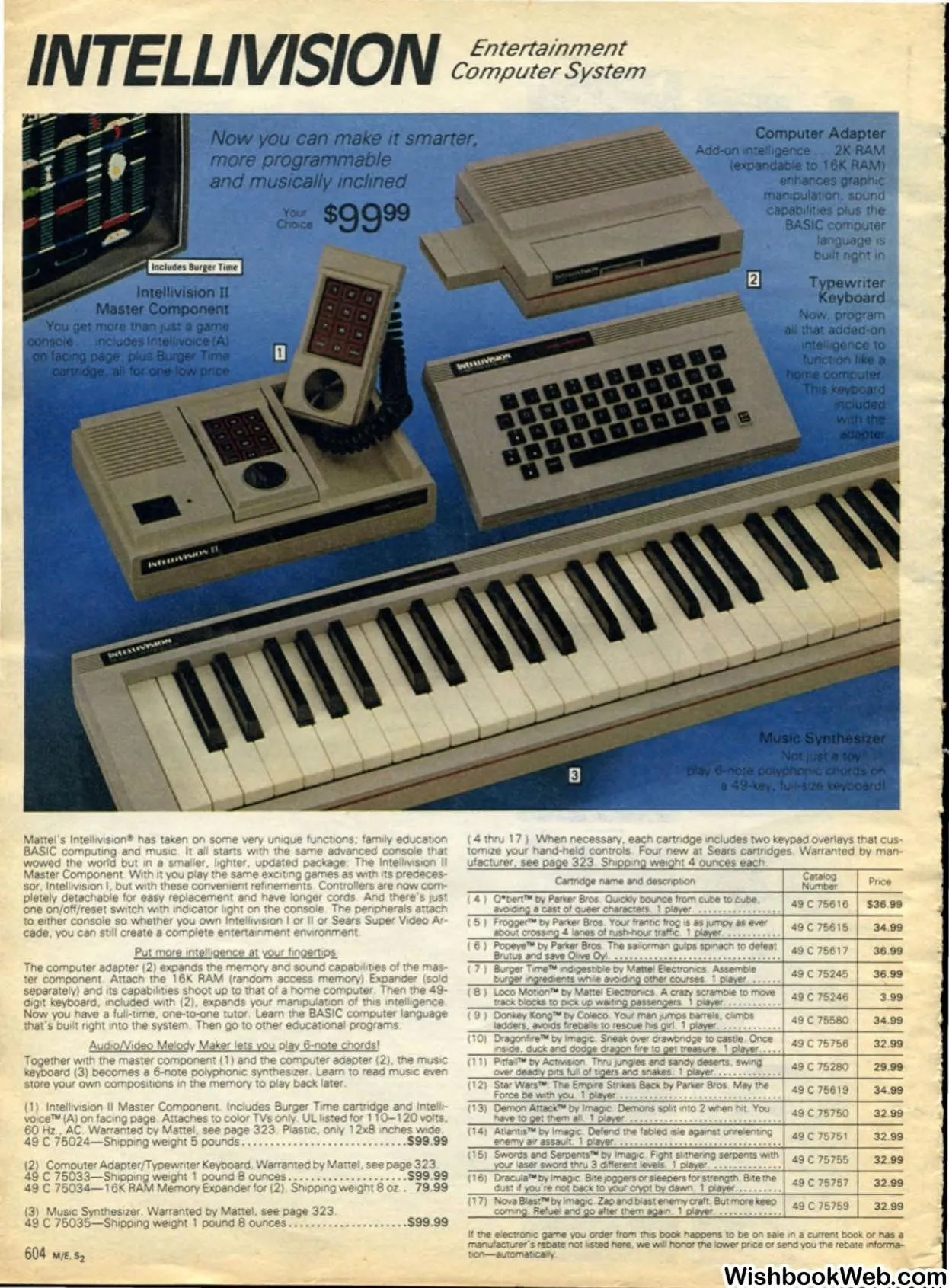 Sears Wish Book 1983 page 604: Mattel Intellivision and add-on listings