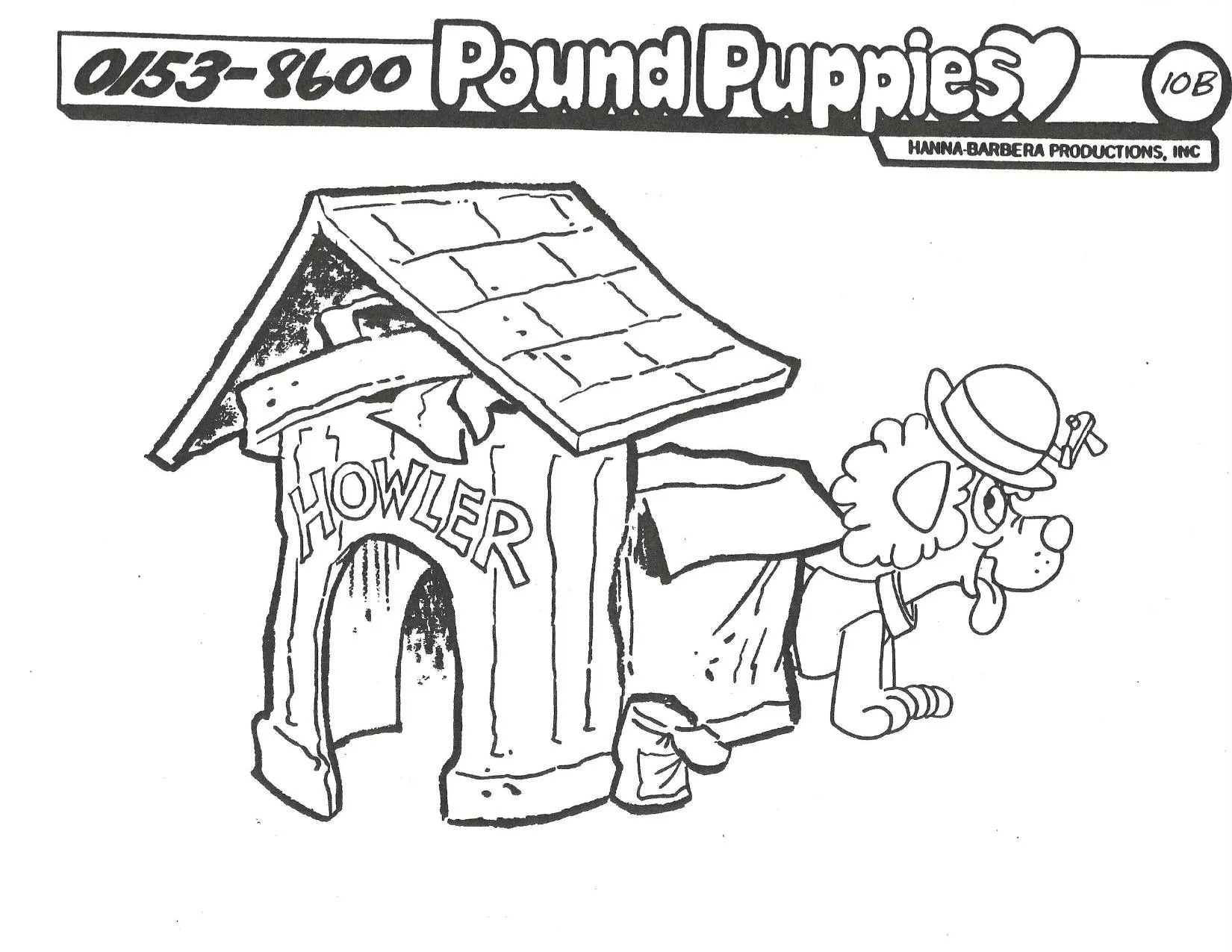 Sheet 10B: Howler in a bowler hat leaning out from a battered kennel lettered HOWLER
