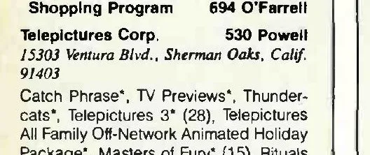 Directory entry: ‘Telepictures Corp. 530 Powell’, a Sherman Oaks address, and a title list including Thundercats