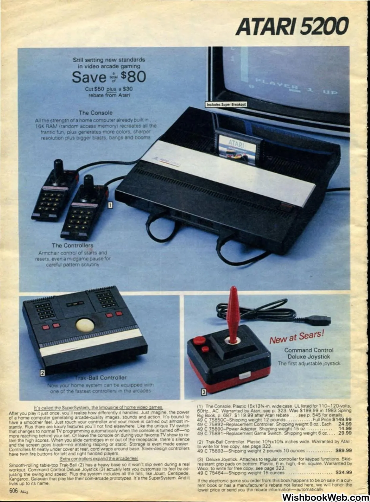 Sears Wish Book 1983 page 606: Atari 5200 SuperSystem listing