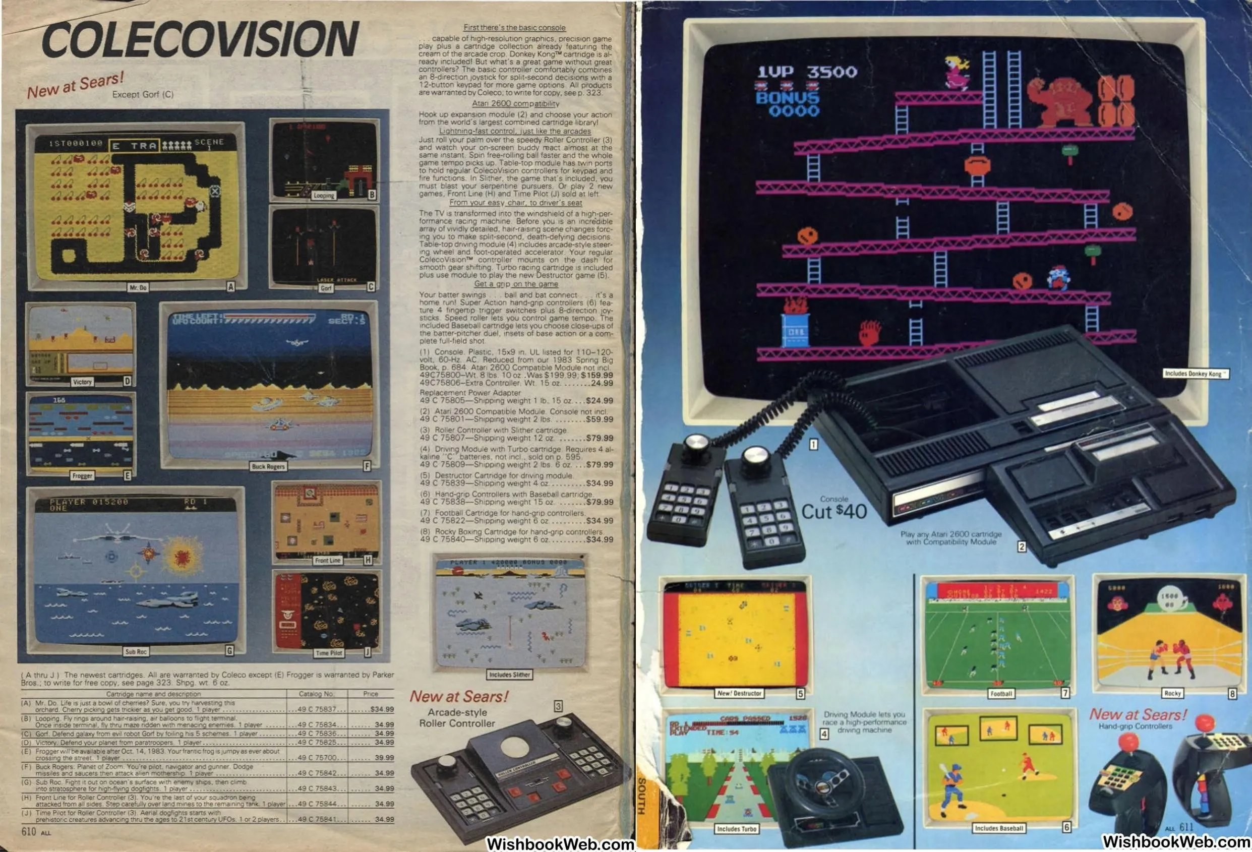Sears Wish Book 1983 pages 610–611: ColecoVision console, expansion modules and controllers