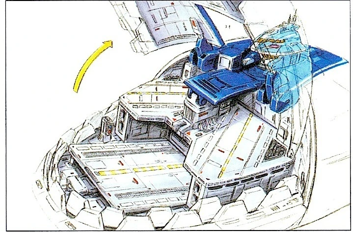 Original cutaway drawing of the shark chest opening to launch GigaWing aircraft.