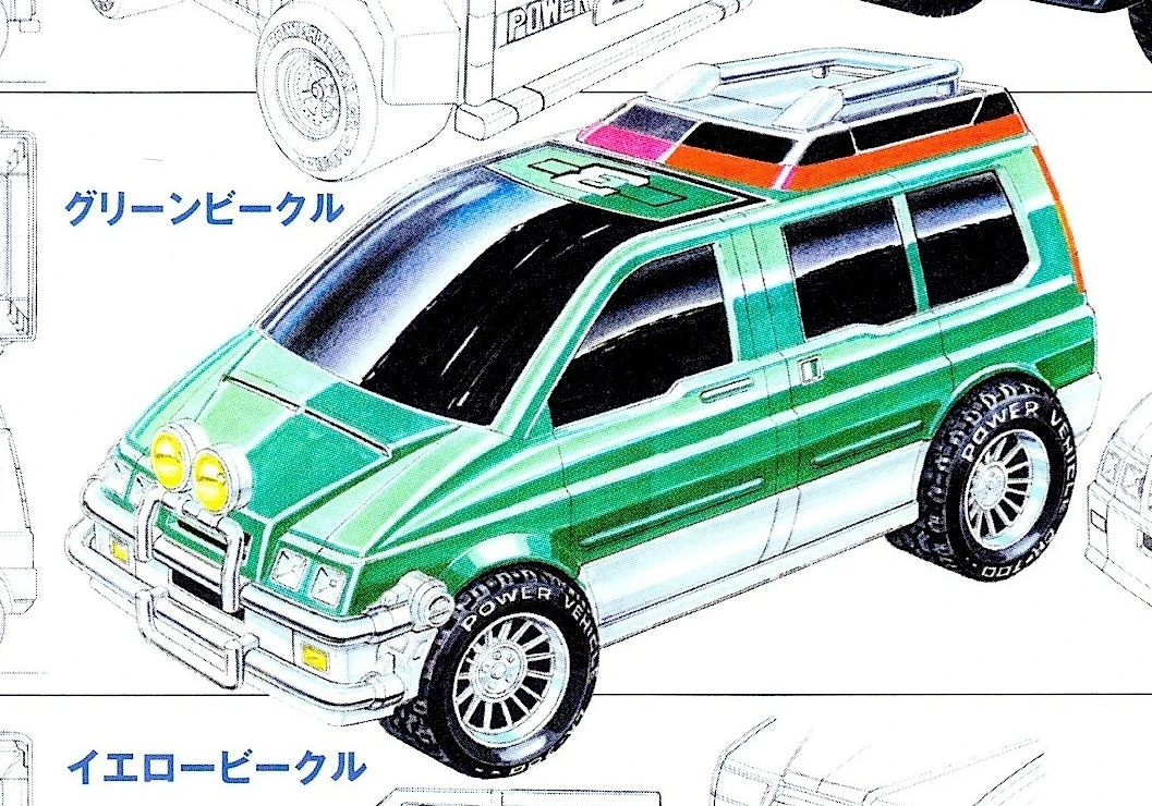 Finished green van design with a tall roof and silver grille guard.