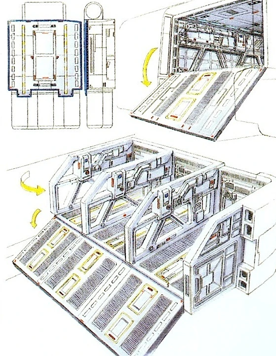 Original design diagrams of GigaBitus lower hangar doors opening into ramps.