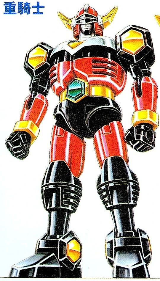 Heavy Knight finished design with red thighs, black limbs and a silver barred visor.