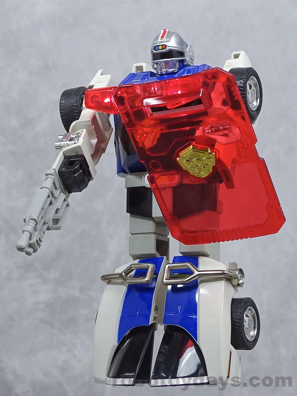 Original DX Sirender with its forearm gun and large translucent red police shield.