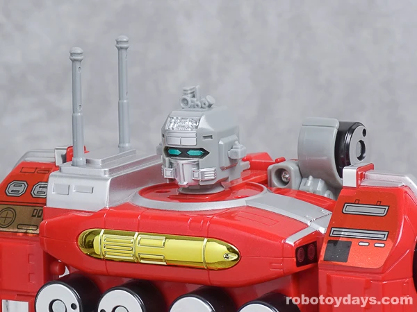 Close view of the original GigaRhinos toy with its helmet removed.