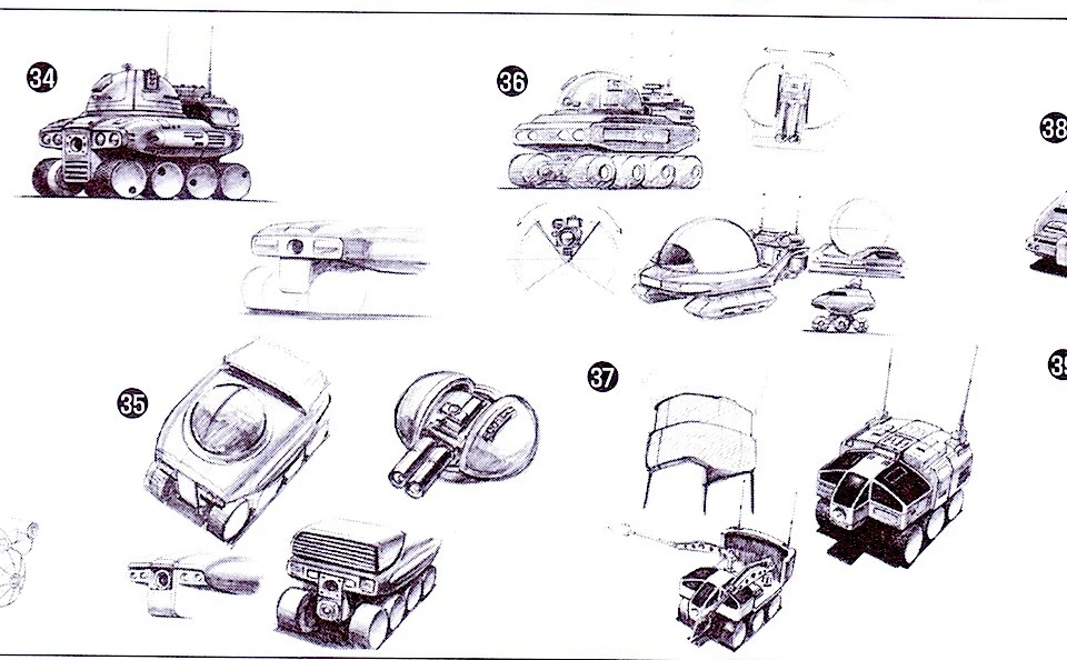 Numbered early GigaWheel studies 34 through 37, including a dome and opening black body.